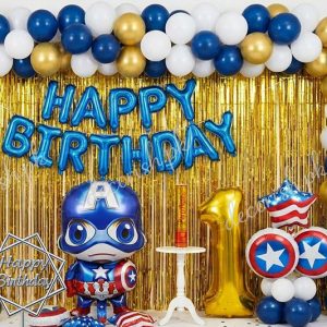 Decorish Blue White and Gold Captain America - Happy birthday Decoration set