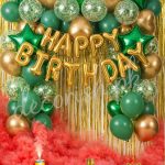 Decorish Green, Golden and Confetti balloons - Happy Birthday decoration set - Premium