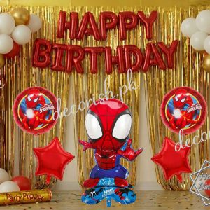 Decorish Red White and Golden Spiderman - Happy birthday decoration set