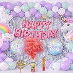 Decorish white green purple unicorn and rainbow - Happy birthday decoration set