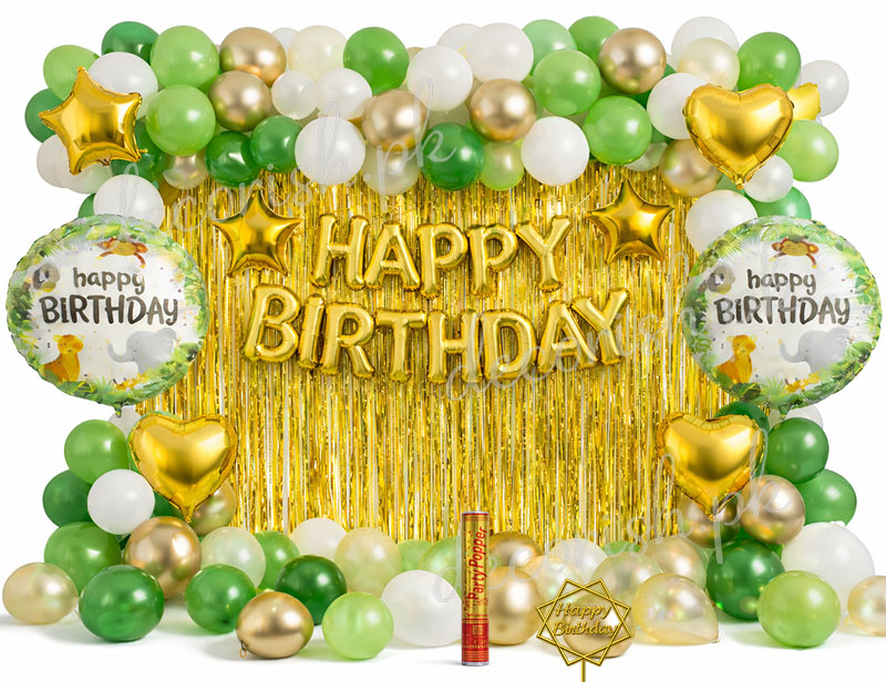 Decorish Green White Happy Birthday Decoration Set Premium