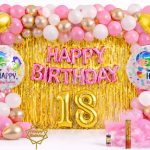 Decorish Pink White Gold happy birthday decoration set premium