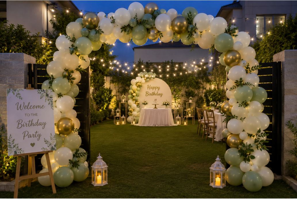 Outdoor birthday decoration setup in a DHA Islamabad lawn/decorish.pk