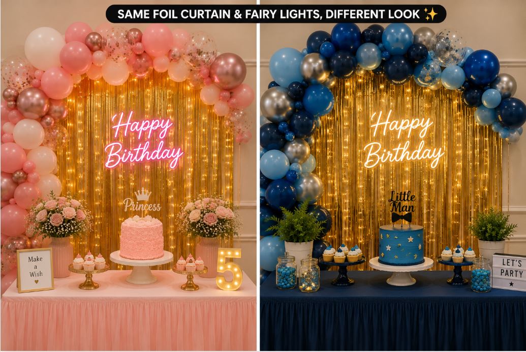 Same decoration item styled two different ways for varied party looks/decorish.pk 