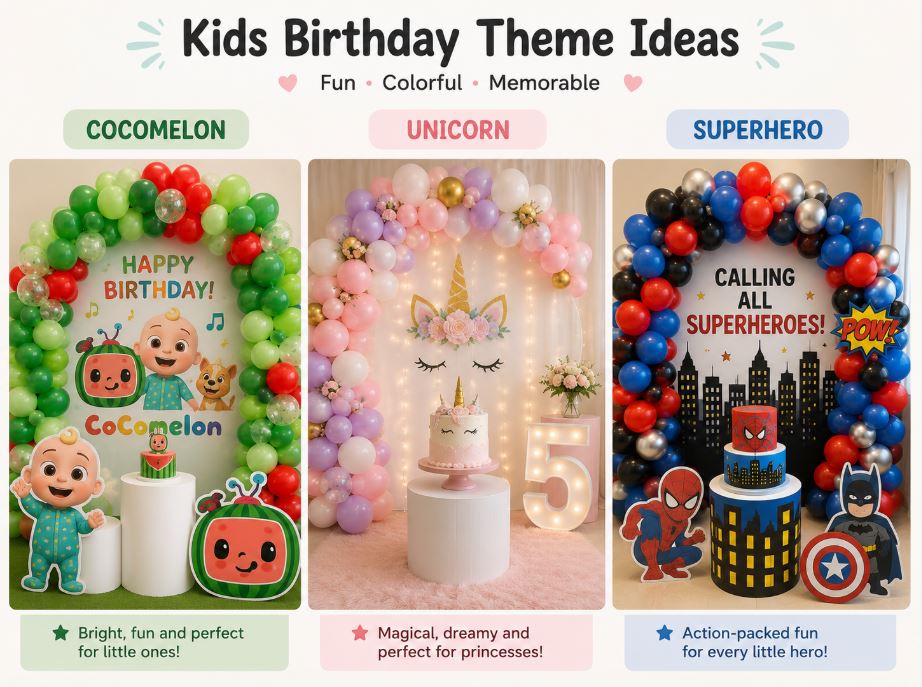 Kids Birthday Theme Ideas: Cocomelon, Unicorn, Spiderman & More