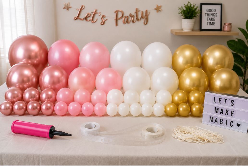 Sorted inflated balloons prepared for a DIY balloon garland/decorish.pk