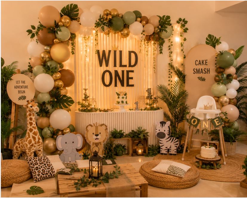 Wild One jungle theme for first birthday decoration ideas/decorish.pk