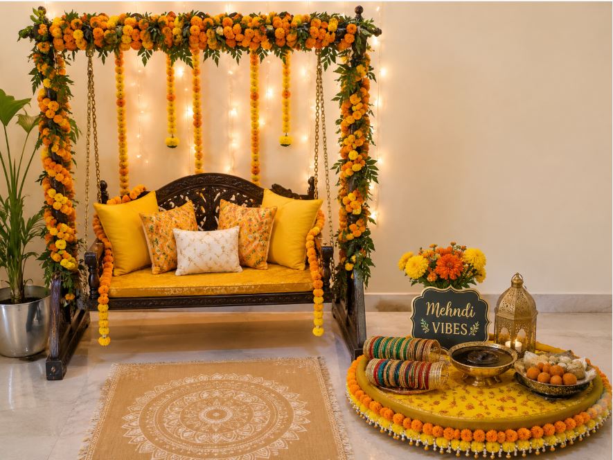 Jhoola swing and mehndi thaal decoration essentials for Lahore mehndi/decorish.pk