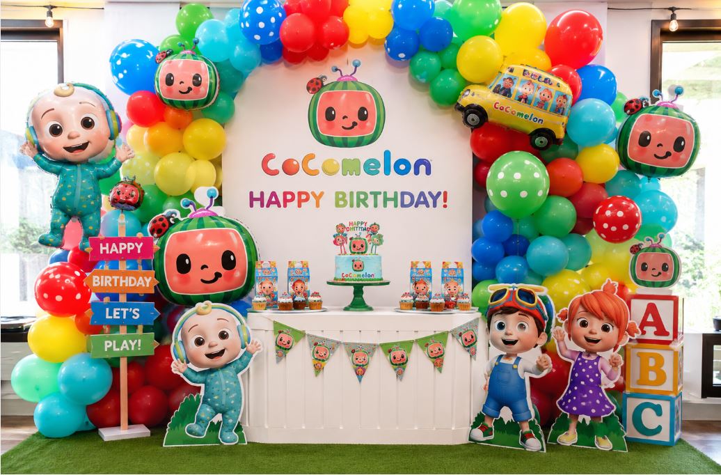 Cocomelon themed birthday decoration popular in Lahore parties/decorish.pk