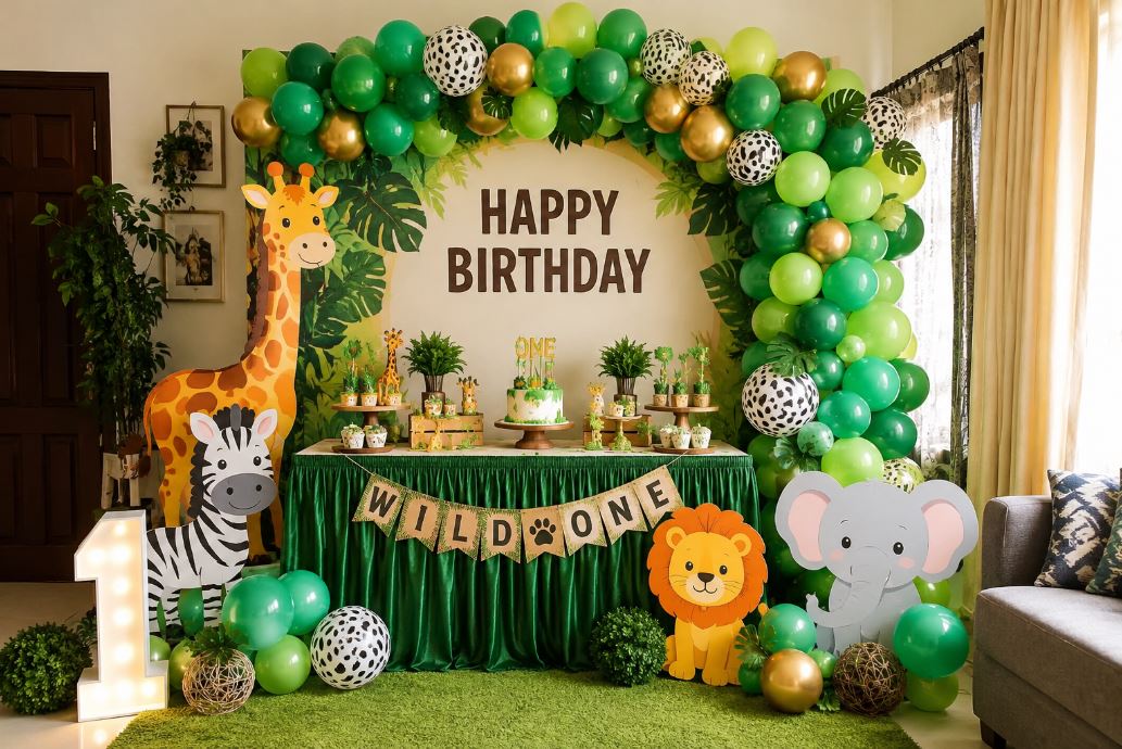 Jungle safari themed birthday decoration popular in Karachi/decorish.pk