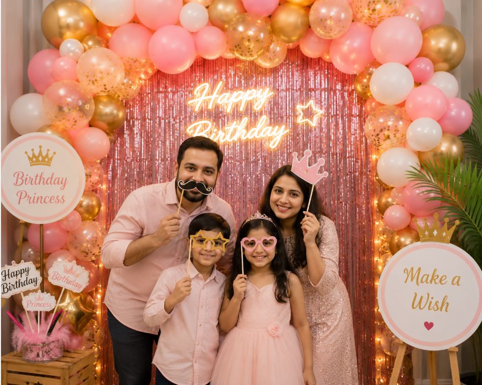 Complete themed birthday party setup with coordinated decorations and props/decorish.pk