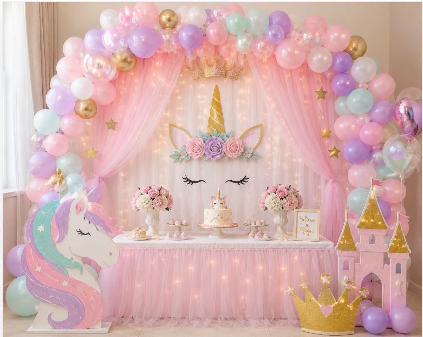 Unicorn and princess themed birthday decoration for girls/decorish.pk