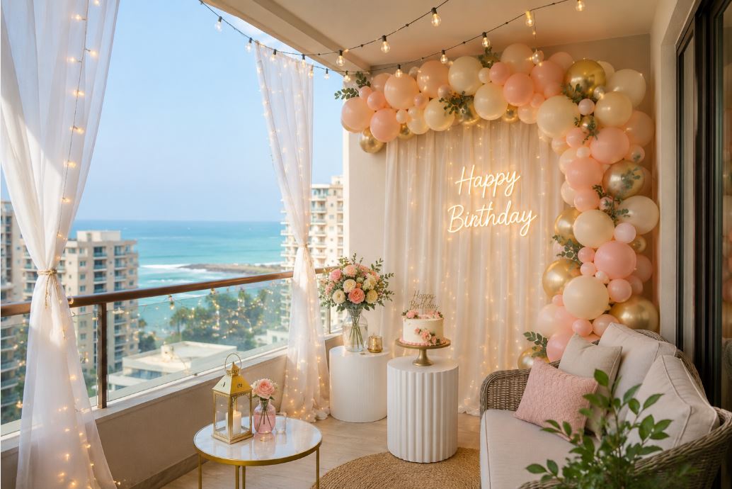 Birthday decoration setup in a Karachi DHA apartment with coastal styling/decorish.pk