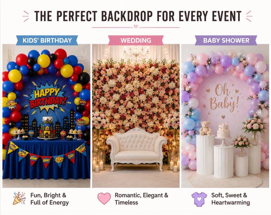 Balloon arches and flower walls matched to different celebration types/decorish.pk