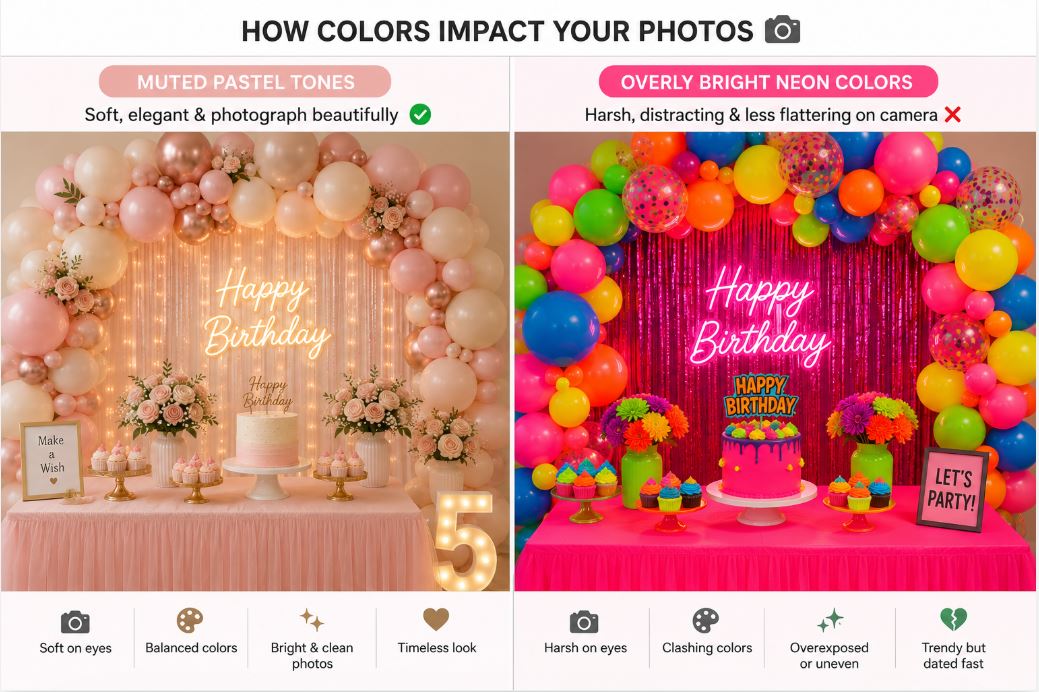 Comparison of pastel and neon party colors and how they photograph/decorish.pk