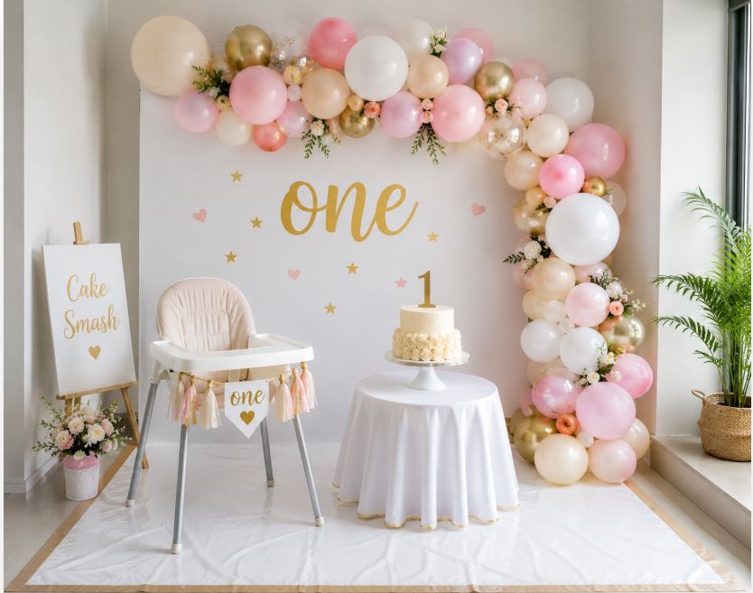 Cake smash setup for first birthday decoration ideas/decorish.pk