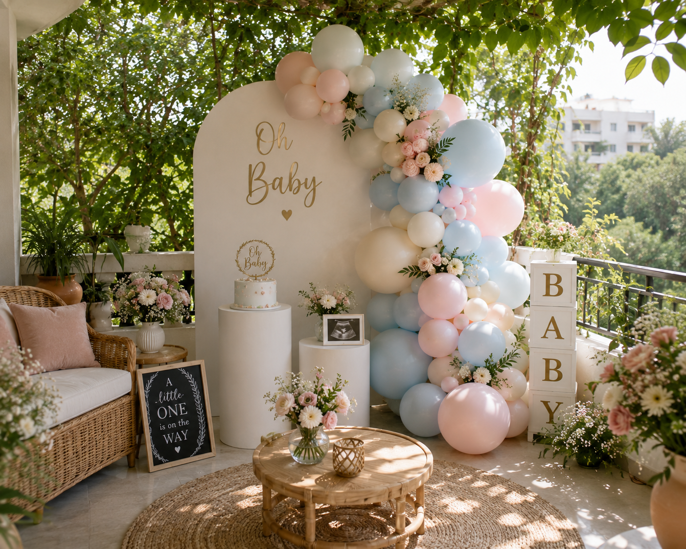 Pastel baby shower decoration using Islamabad's natural greenery/decorish.pk