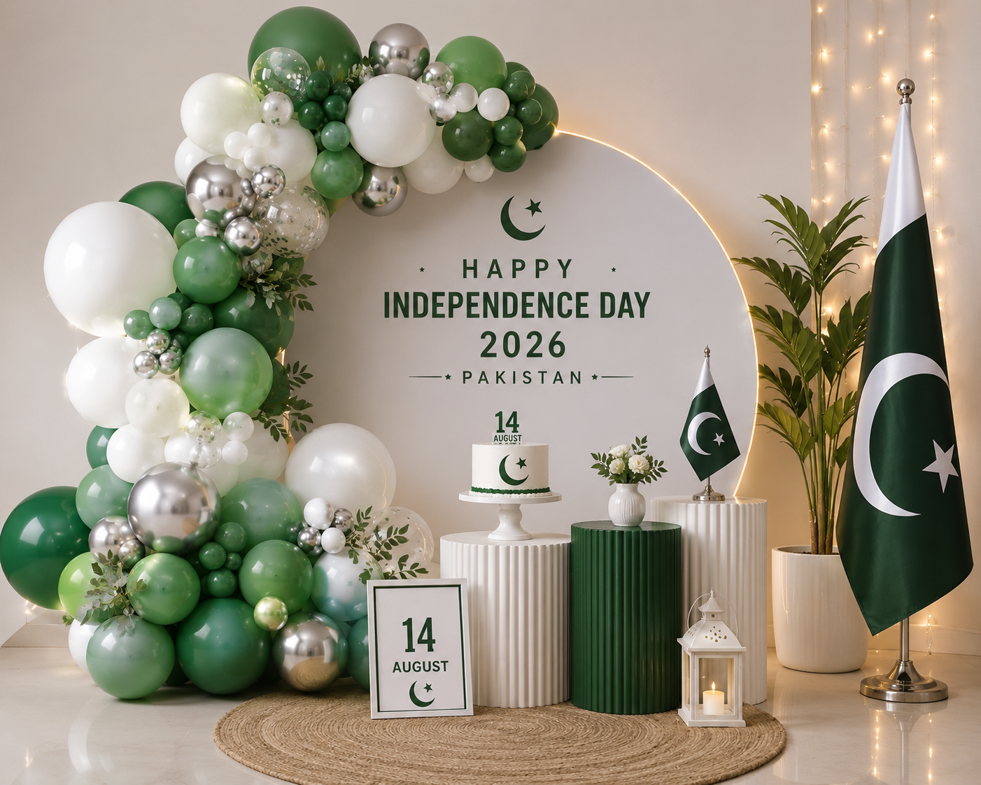 Modern organic balloon garland for 14 August decoration ideas/decorish.pk