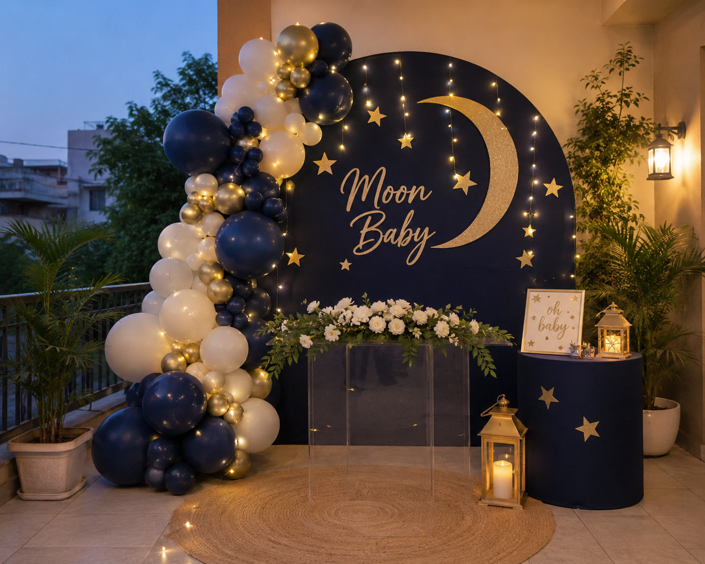 Moon and star themed baby shower decoration in Islamabad/decorish.pk
