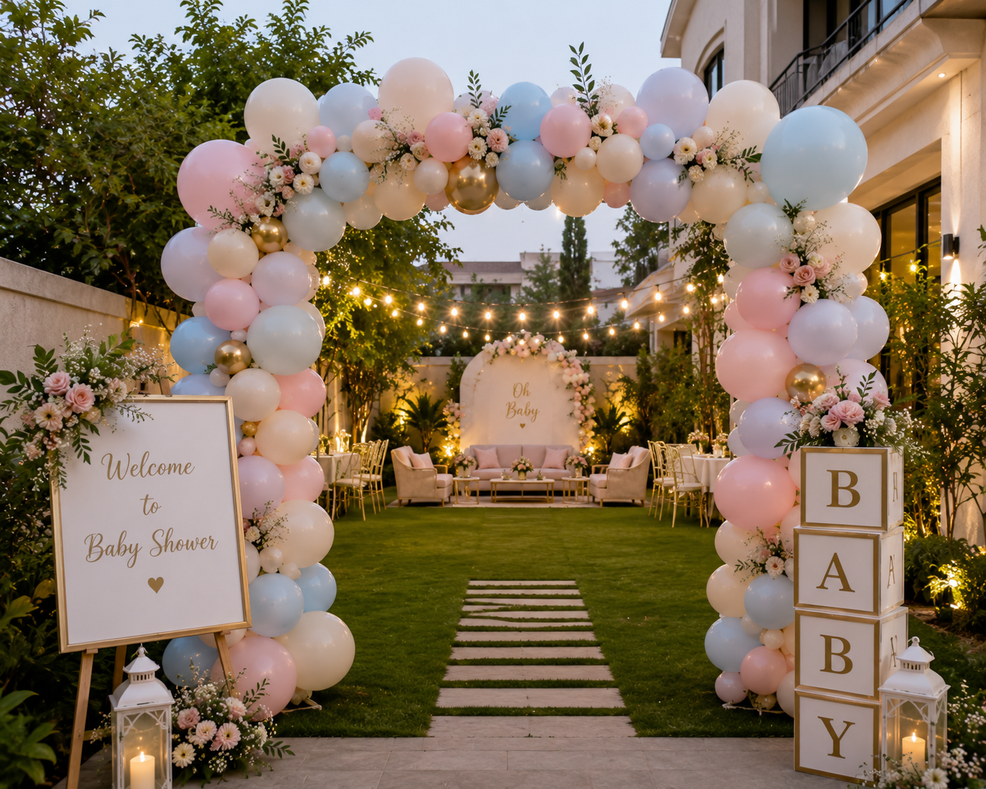 Baby shower decoration setup in a DHA Islamabad lawn/decorish.pk