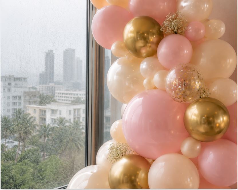 Fresh balloon garland showing humidity considerations in Karachi/decorish.pk 