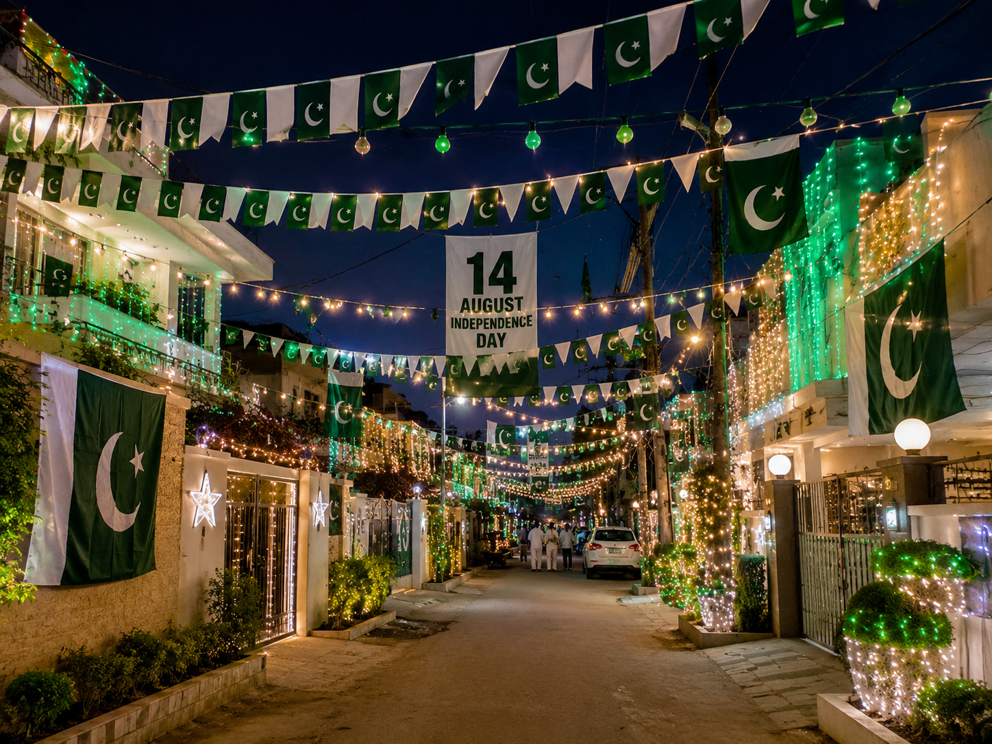 Neighborhood Independence Day decoration in green and white/decorish.pk
