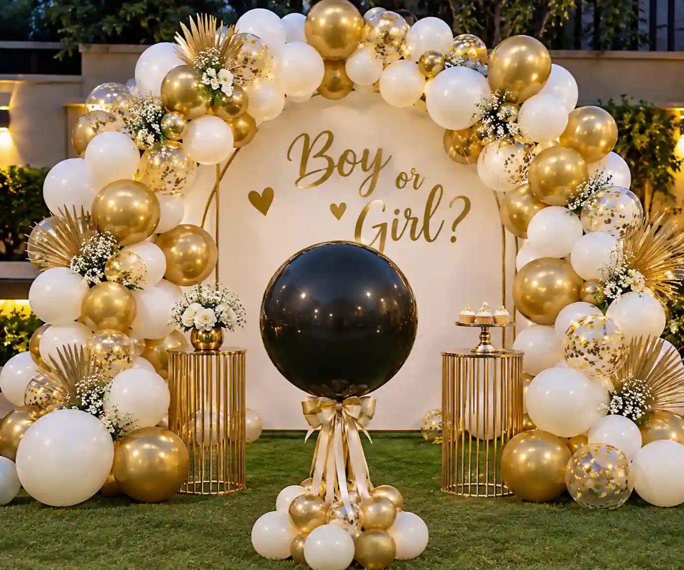 Neutral gold decor for gender reveal decoration ideas Pakistan/decorish.pk