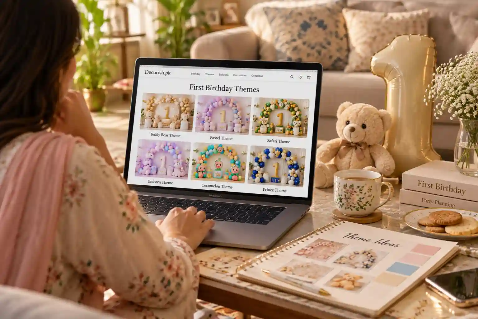Parent planning first birthday theme ideas at home