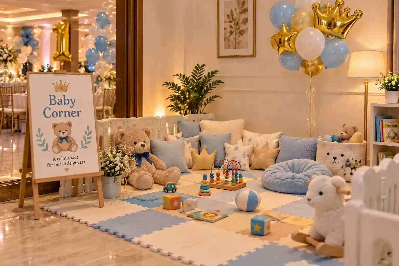 Baby-safe quiet corner at a first birthday party/decorish.pk